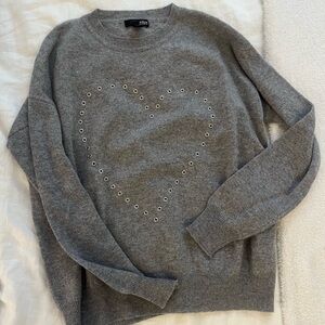 Aqua Cashmere Grommet Heart Cashmere Sweater - 100% Exclusive, light gray; Small